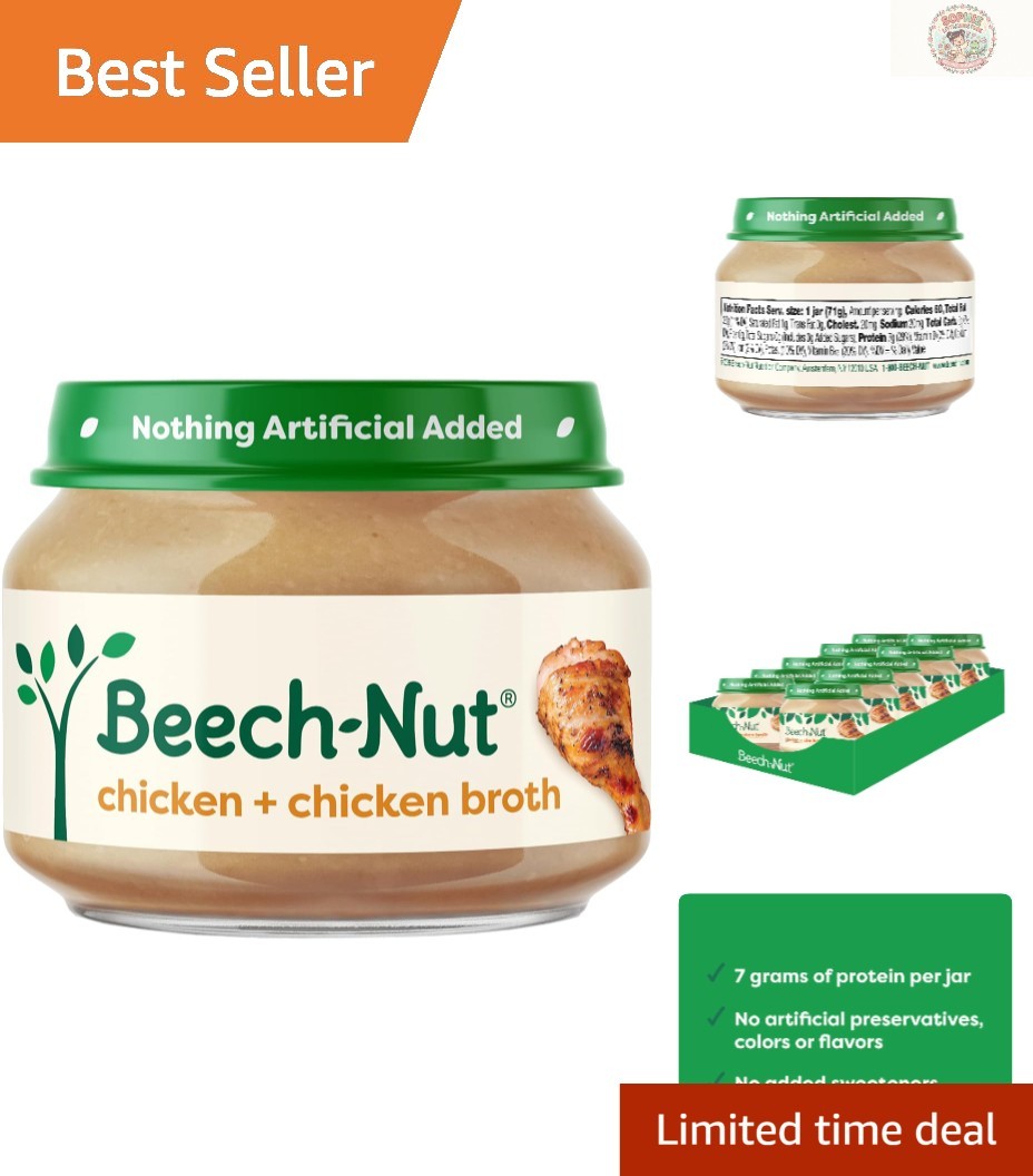 Beech-Nut Stage 1 Chicken & Chicken Broth Baby Food - 7g Protein, 10 Jars