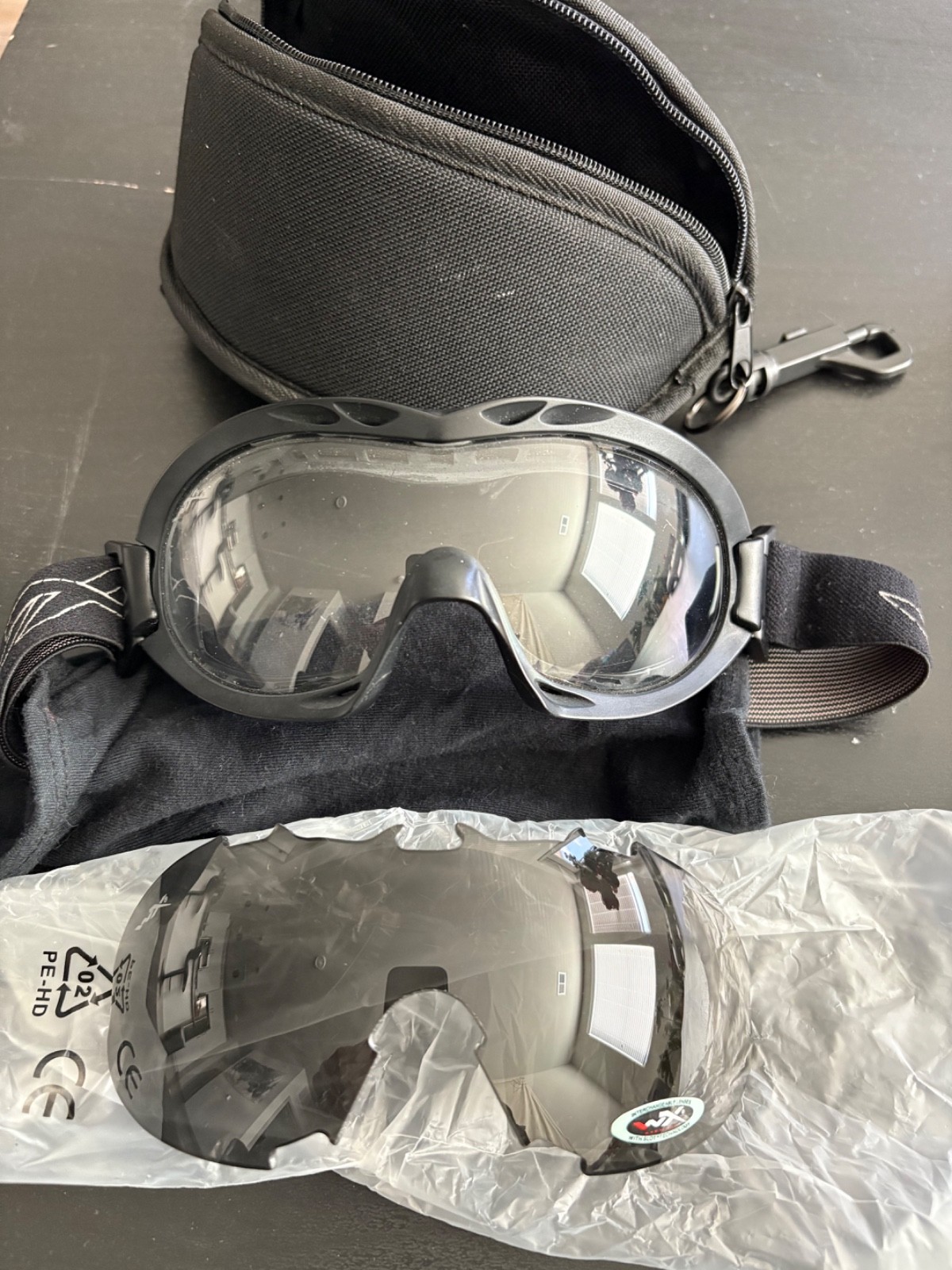 Black Wiley X Nerve goggles with clear or UV insert. Very light used