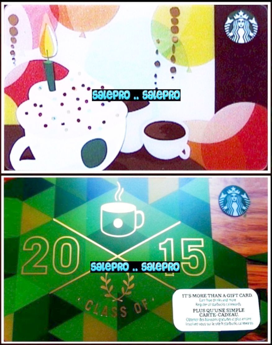 2x STARBUCKS COFFEE US BIRTHDAY CUP CAKE CLASS OF 2015 COLLECTIBLE GIFT CARD LOT