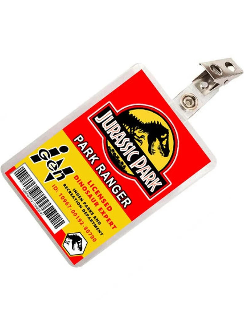 Jurassic Park Ranger License ID Badge Costume Name Tag Prop