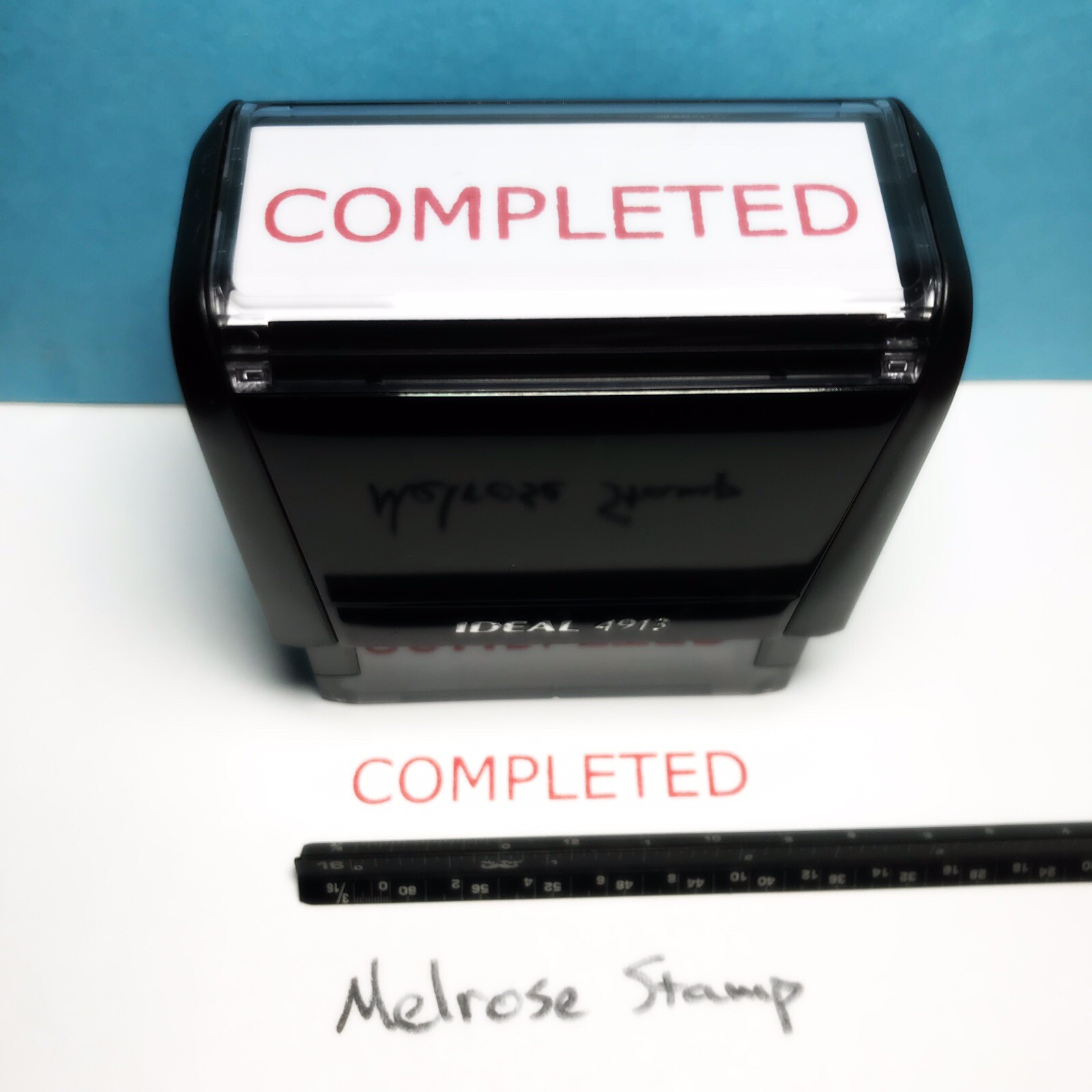 Completed Rubber Stamp Red Ink Self Inking Ideal 4913