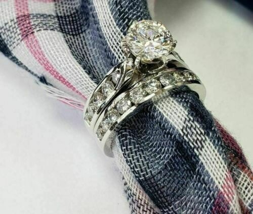 Round Cut 2.10 Ct Diamond Lab-Created Engagement Ring Set 925 Sterling Silver