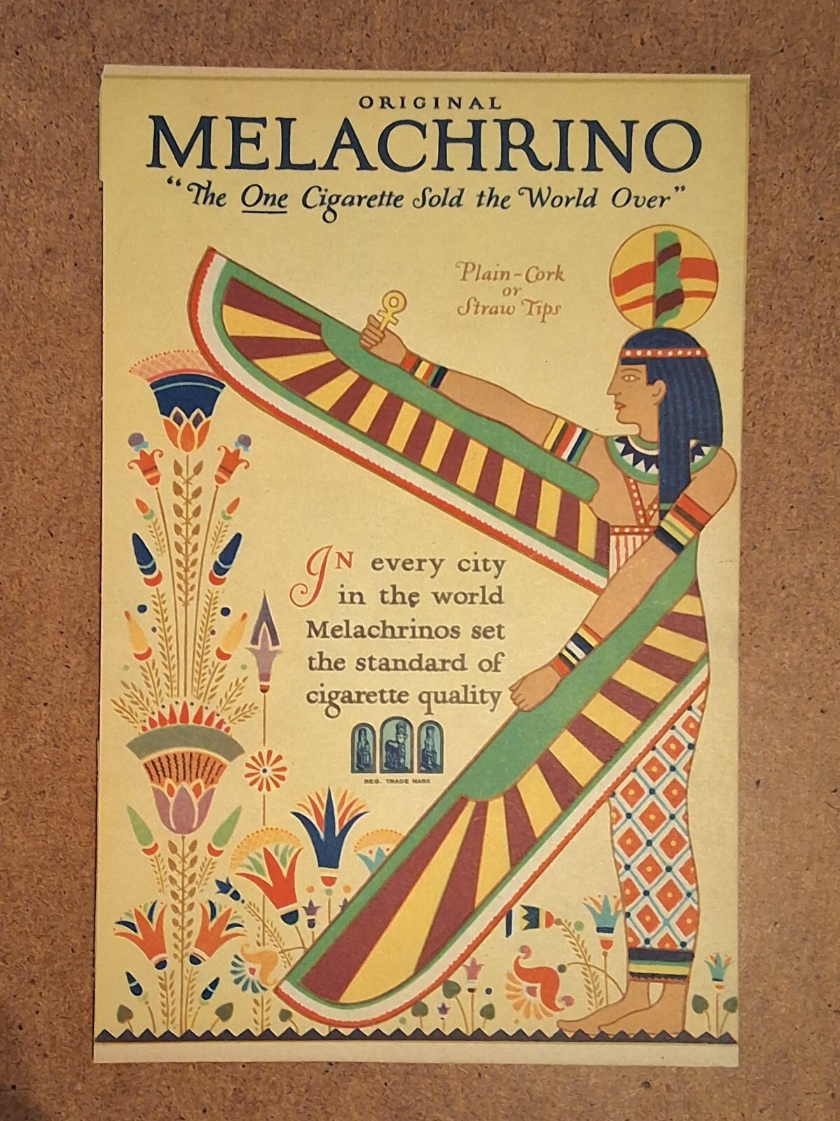 Vintage Smoking Art Deco Egyptian Decor - Melachrino Cigarettes - 1925  AD