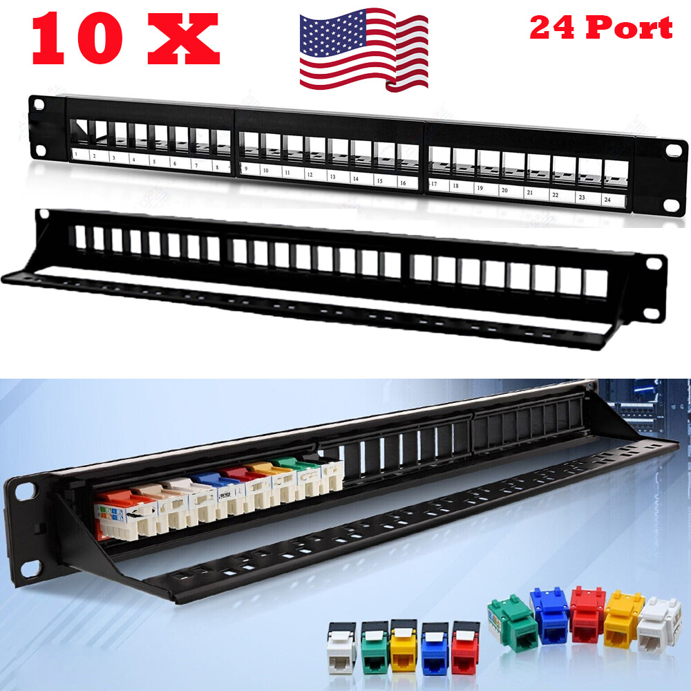 10Pcs Patch Panel 24Port CAT6/Cat5 RJ45 110 Network Surface Wall Mount Bracket