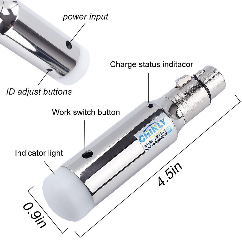 DMX512 Wireless Transmitter + Battery Receiver Rechargeable for Stage Light 400m