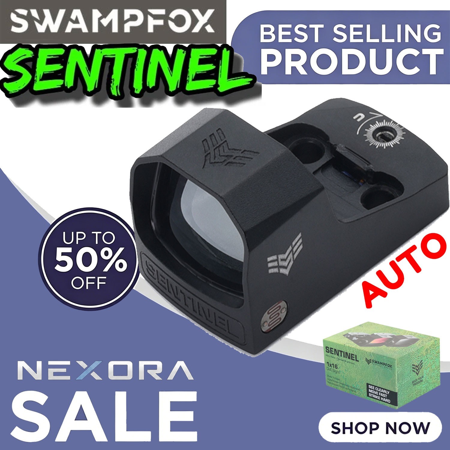 Swampfox Sentinel RMSc 3MOA Micro Reflex Sight 1x16mm - Auto Red/Green Dot Optic