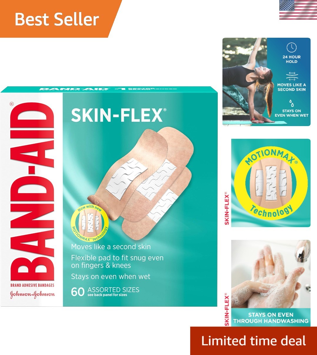 First Aid Skin-Flex Bandages 60 ct - Instant Dry, Flexible for Active Lifestyles