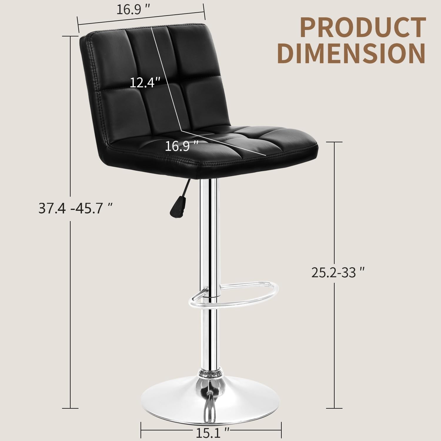 Bar Stools Set of 2, Adjustable PU Leather Swivel Barstools, Modern Counter Stoo