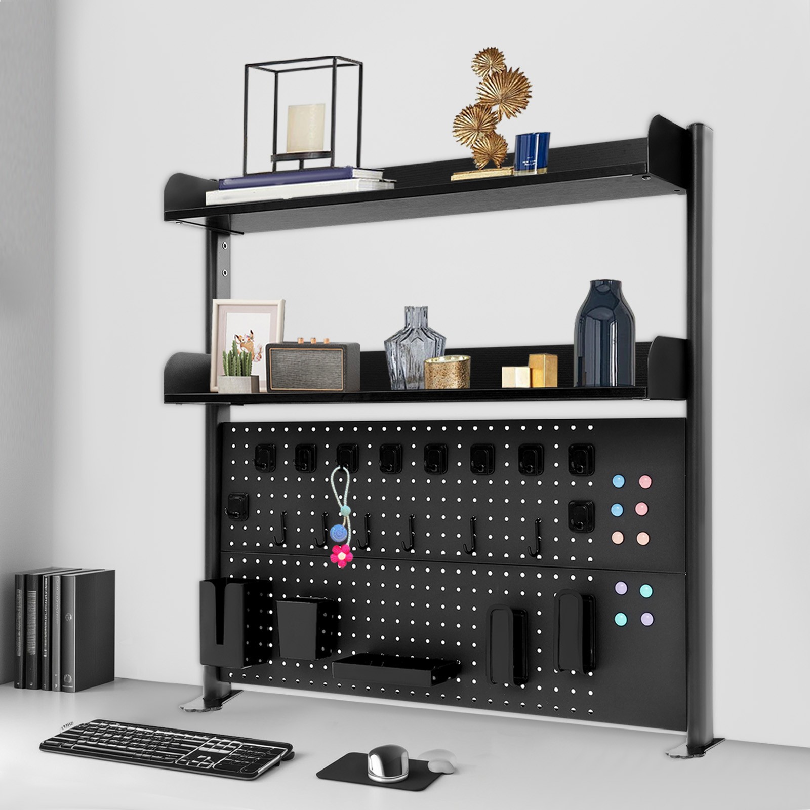 Desktop Bookshelf Multipurpose Clip-on Desk Organiser Countertop Black 2 Shelves