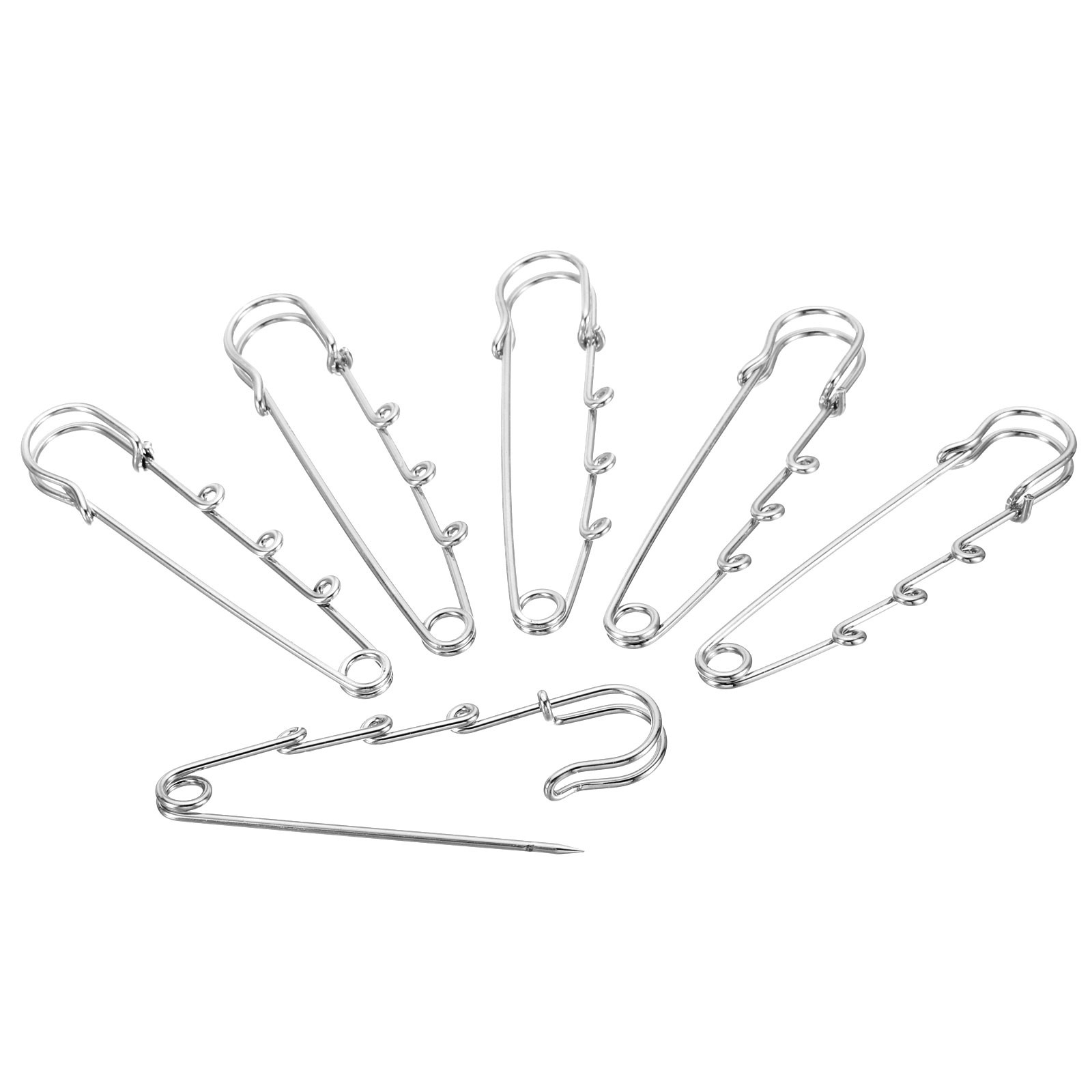 3 Holes Brooch Pins 2.8 Inch Metal Safety Pins Clips, Silver Tone, 20pcs