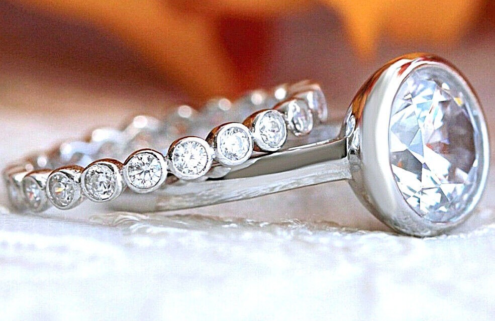 Lab-Created Round Cut 3.30 Ct Diamond Engagement Ring Set 925 Sterling Silver