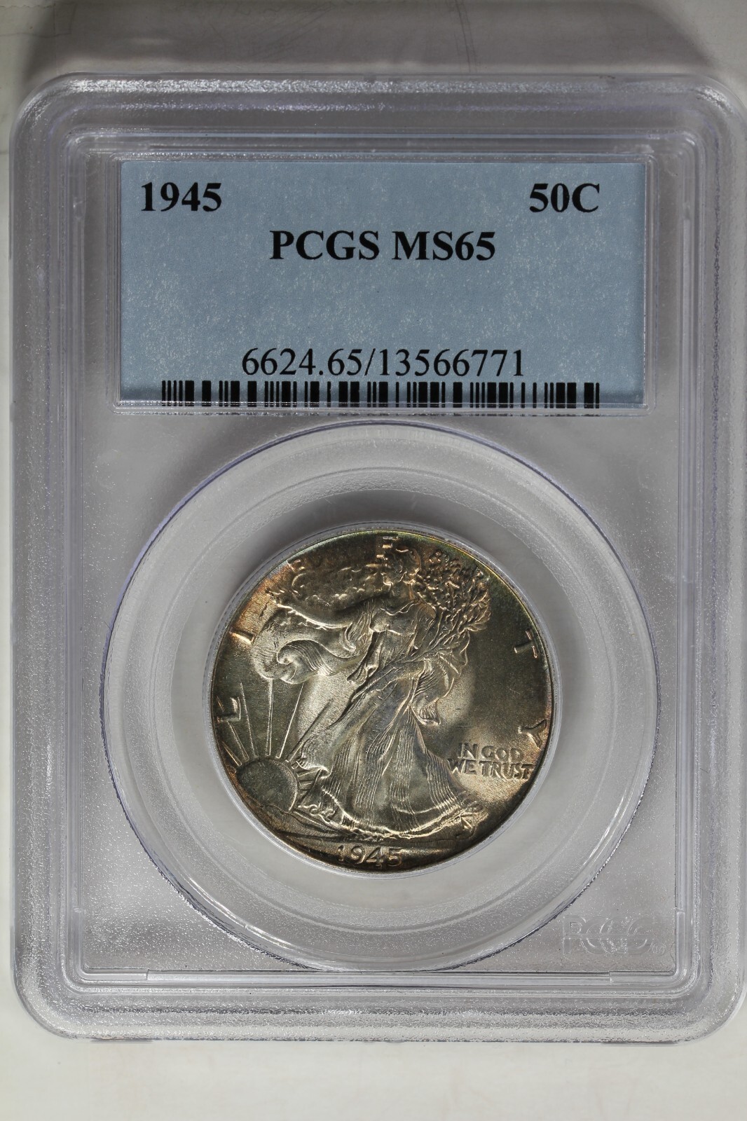 1945  .50  PCGS  MS65     Walking Liberty,  Lady Liberty Half