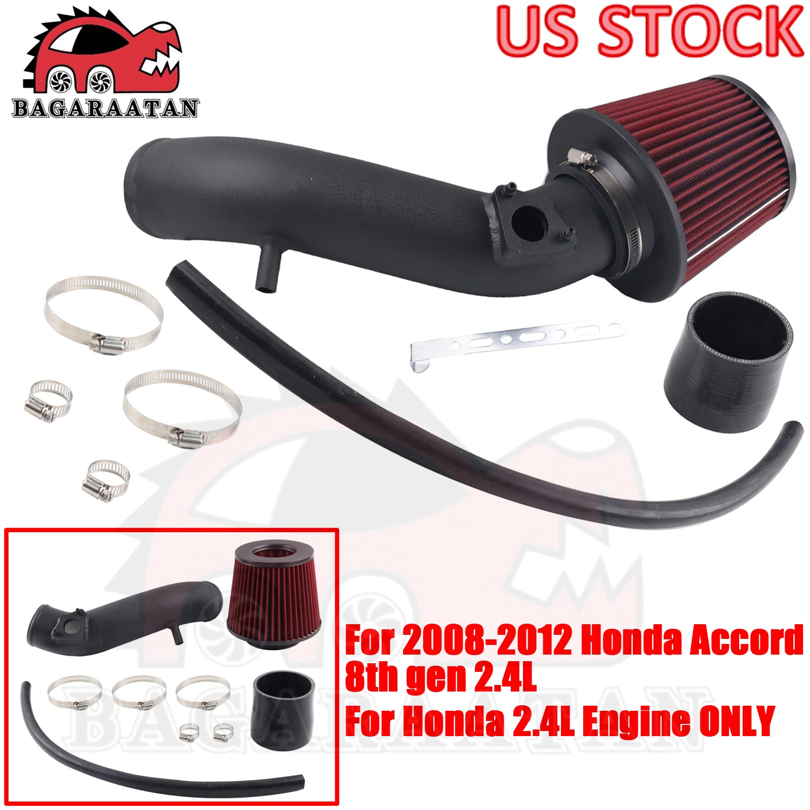 Short Ram Cold Air Intake Induction System For 2008-12 Honda Accord 8th Gen 2.4L