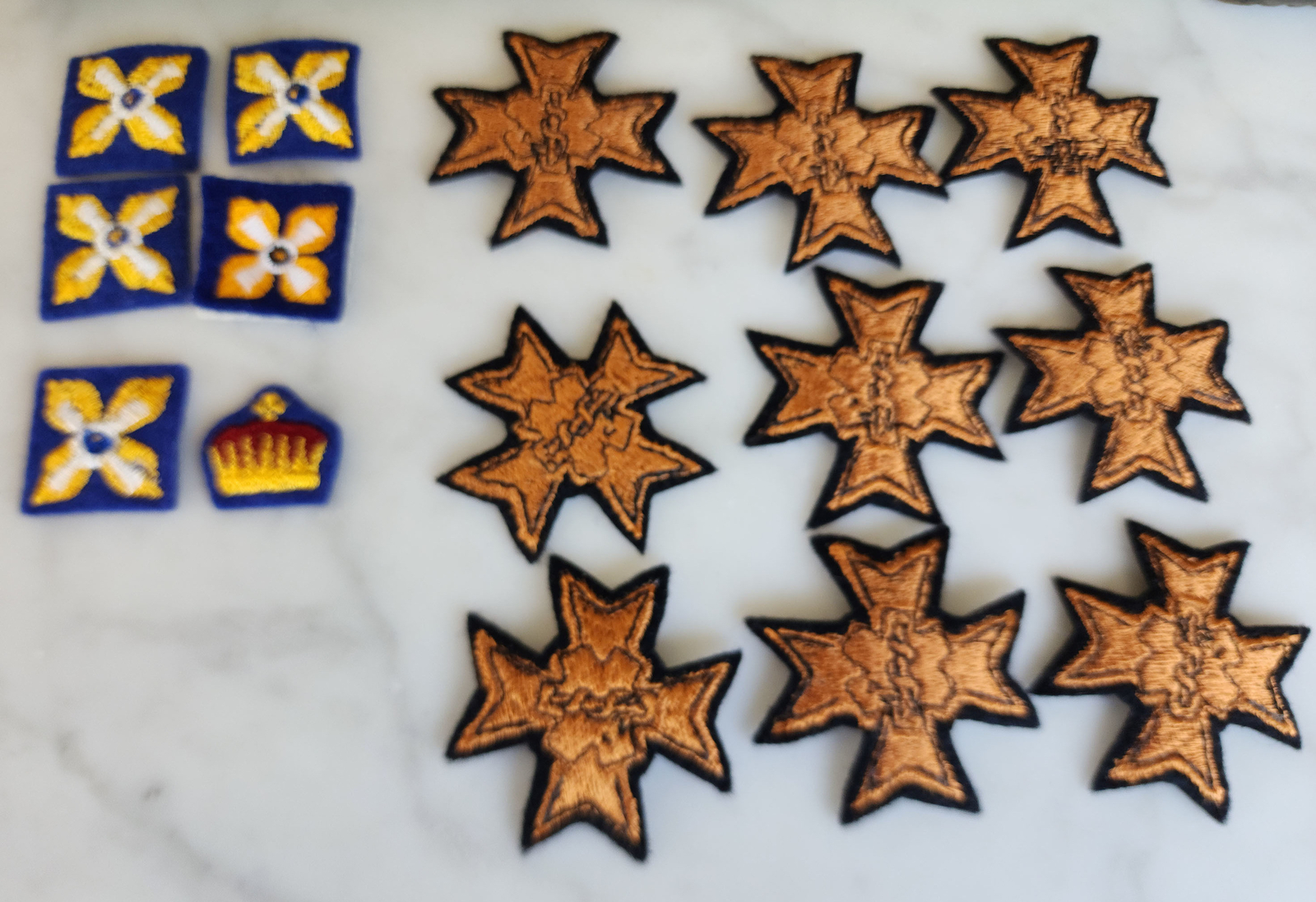 Lot of 15 Vintage Army Officer Pips, Maltese Cross & Crown Embroidered Patches