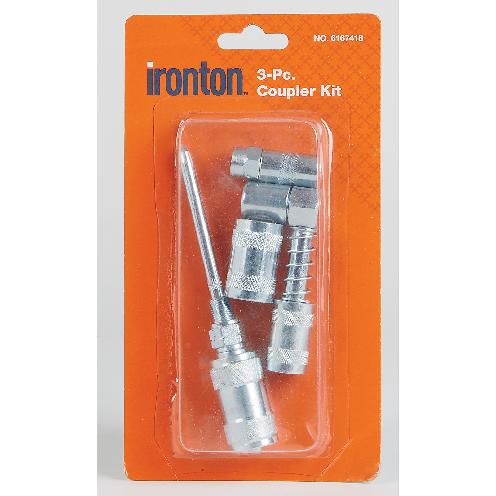 Ironton 3-Pc. Grease Gun Coupler Kit, 90° Coupler, Grease Injector Needle,