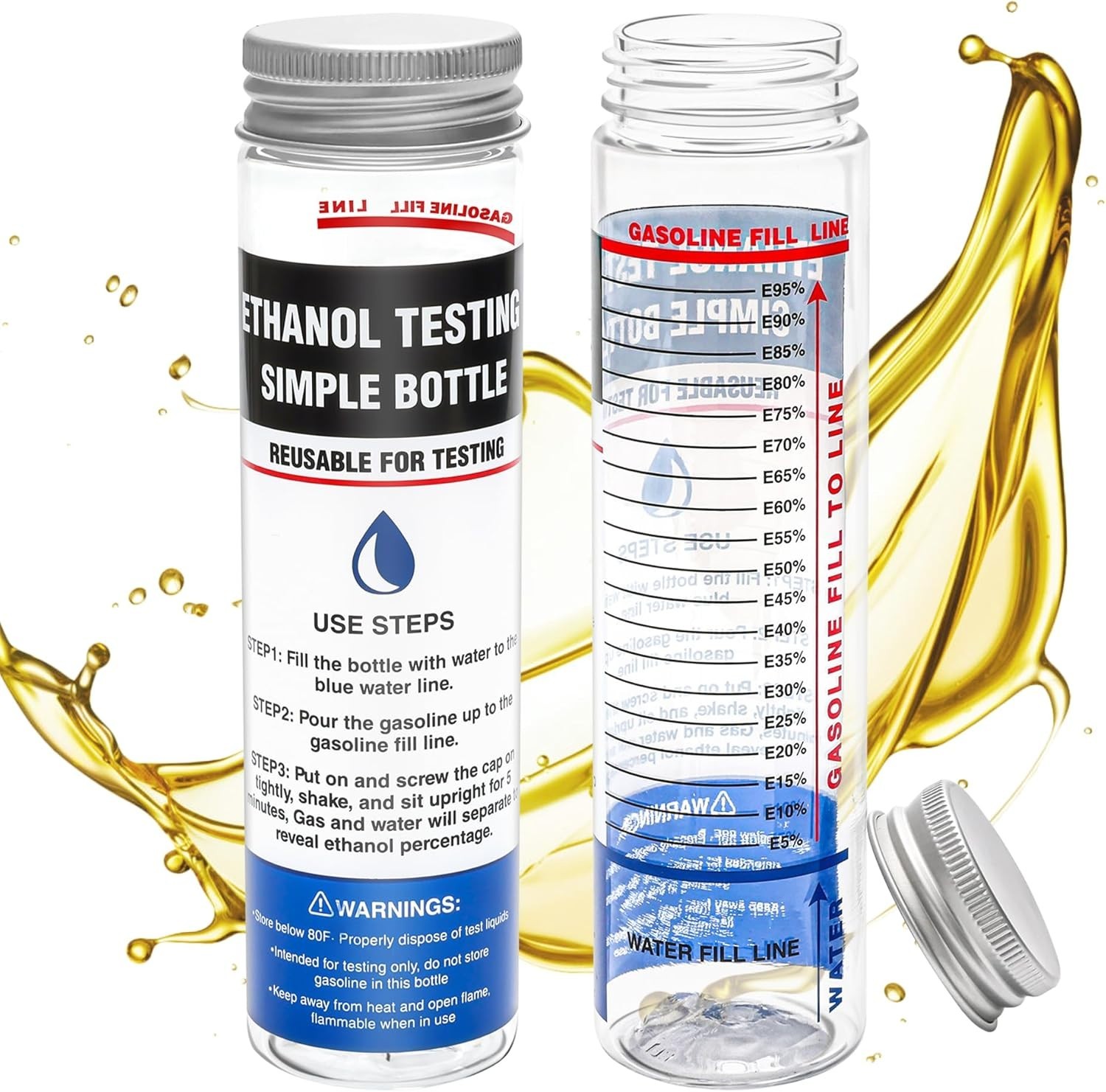 2 Pack E85 Ethanol Tester Bottle, E85 Fuel Gasoline Octane Level Tester with Wid