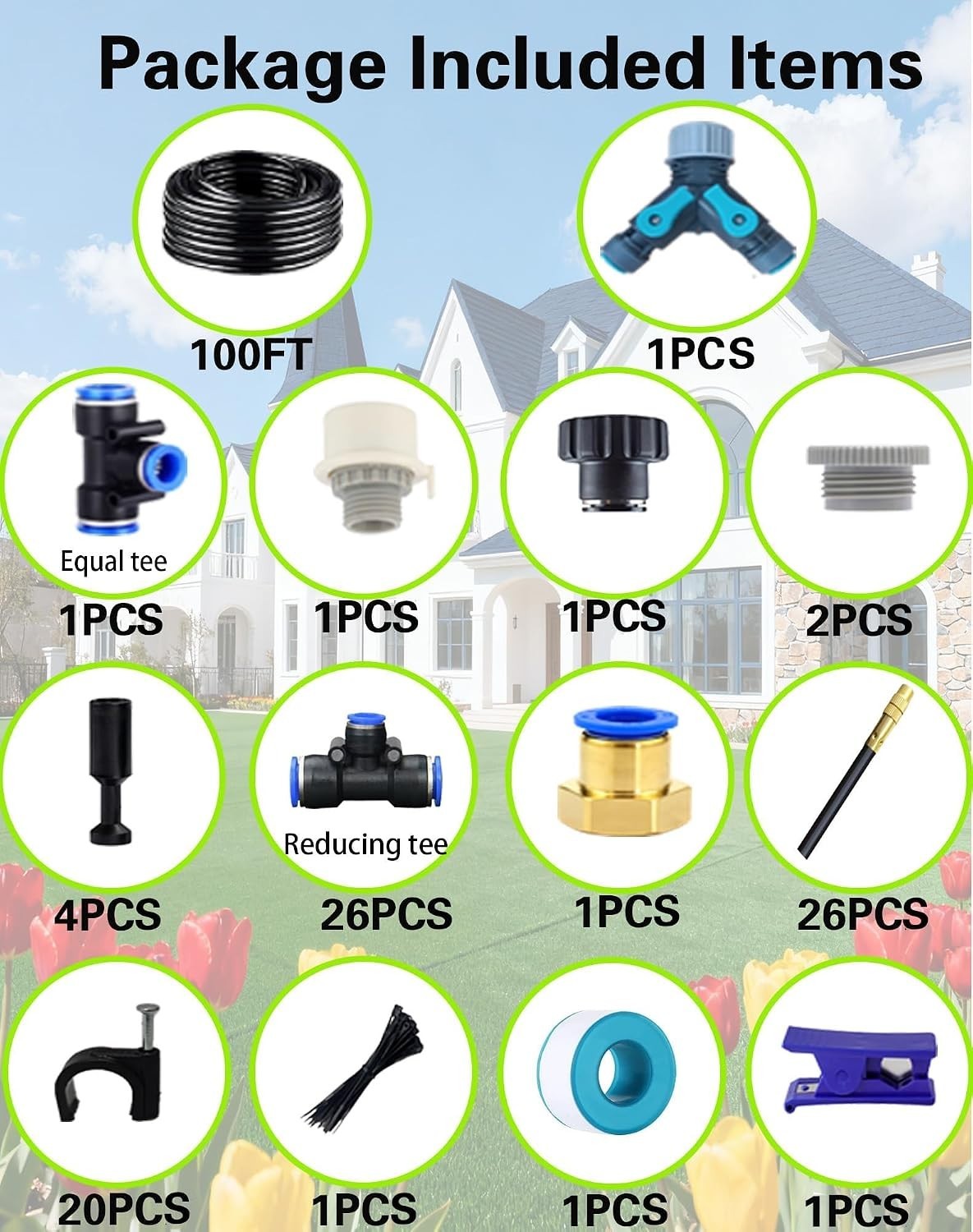 100 Ft Automatic Quick-Connect Misting Sprinkler System for Efficient Watering