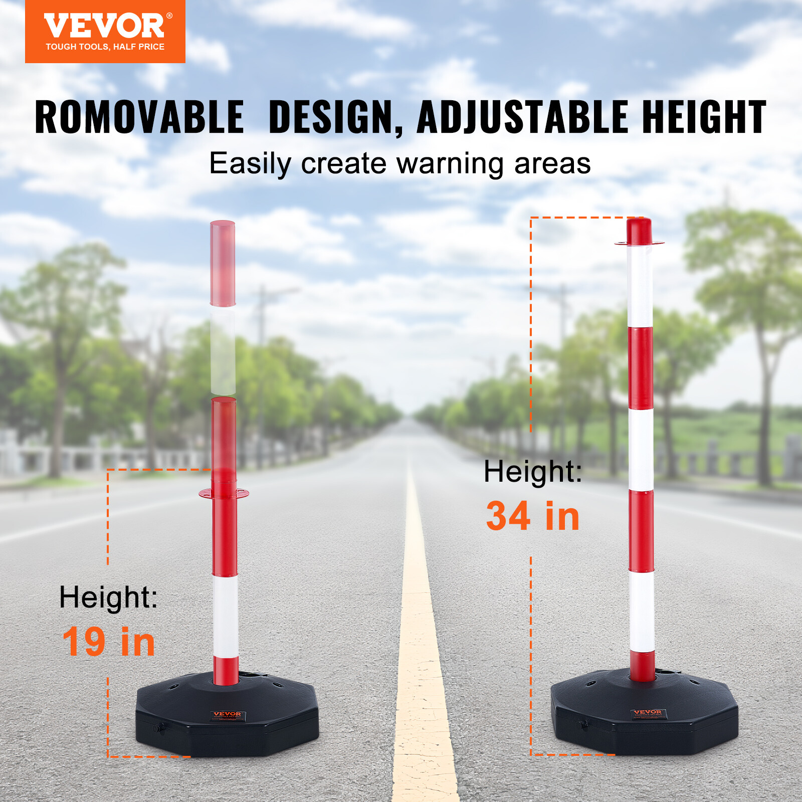 VEVOR 6PCs Traffic Delineator Post Cones with Fillable Base 6.6 FT Chain