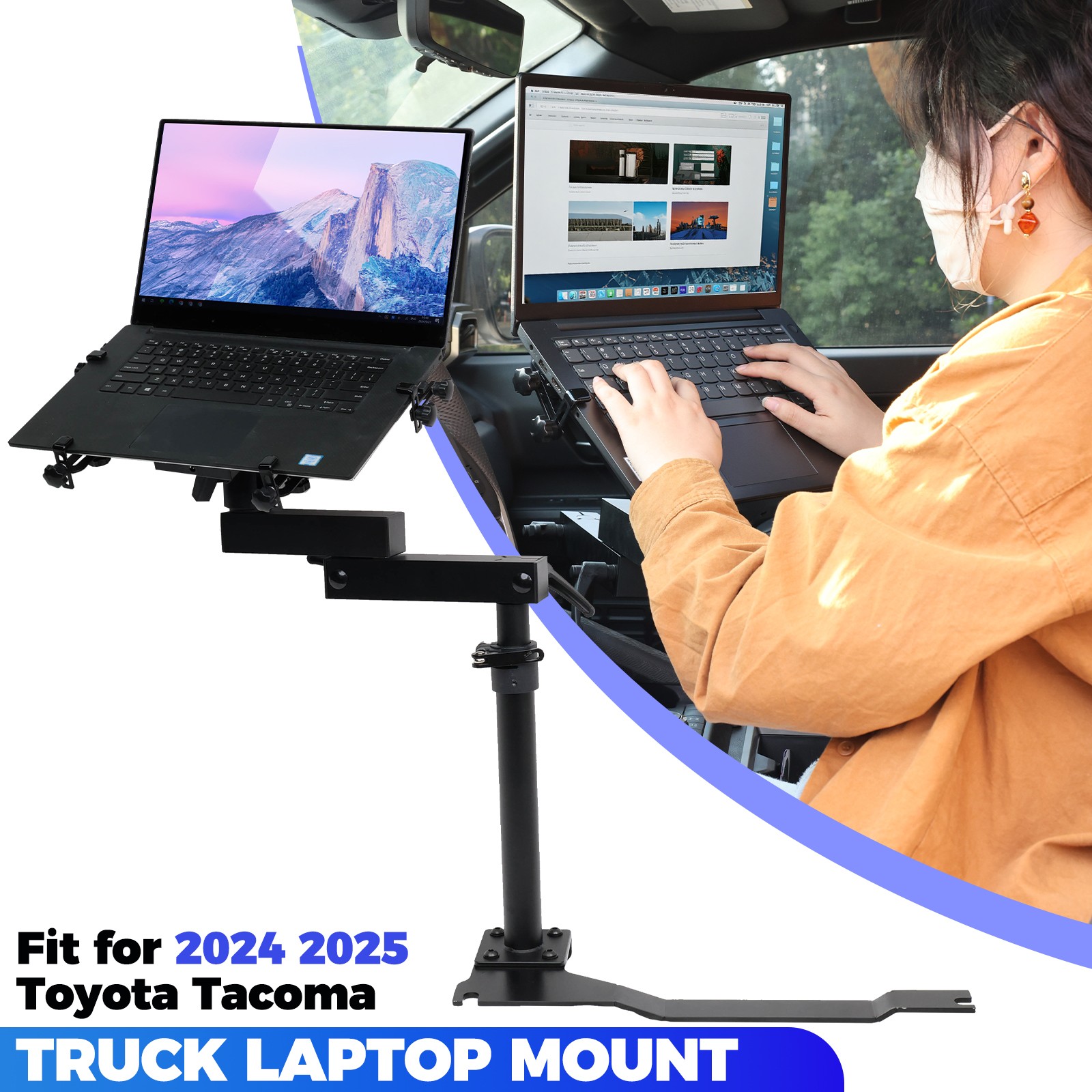 Truck Laptop Mount Fit for Toyota Tacoma 2024 2025 Adjustable Aluminum No-Drill