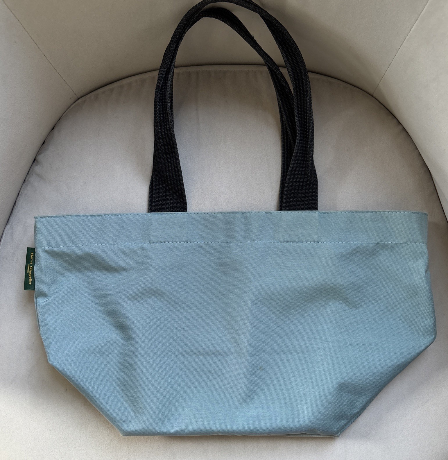 Herve Chapelier Nylon Boat Shaped Tote Shoulder Bag Light Blue Made In France