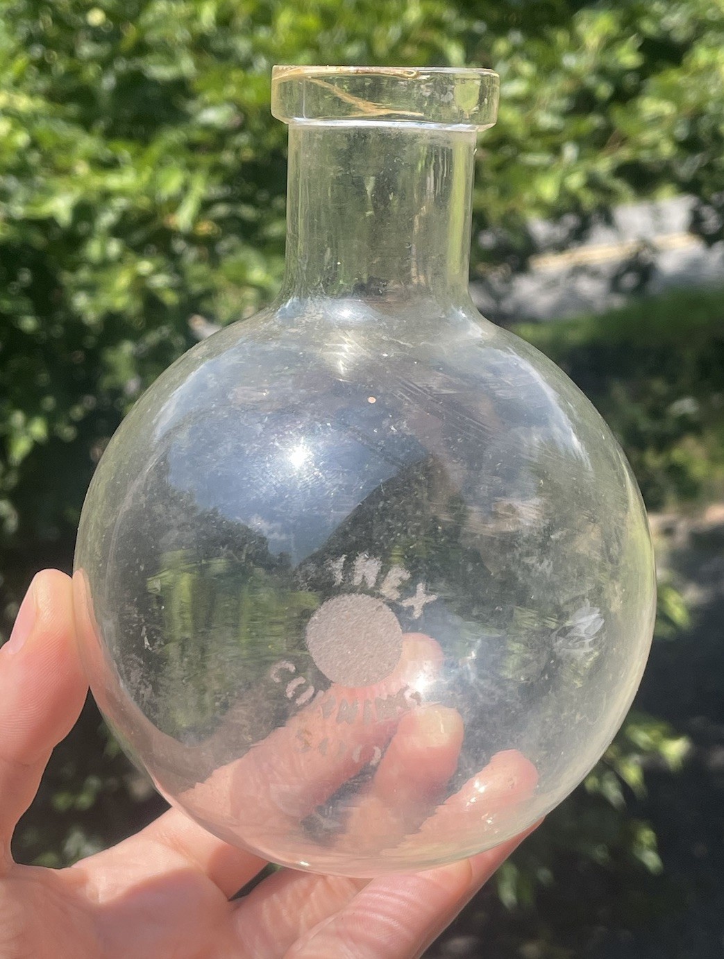 20th C Corning Pyrex Round Bottom Potion Beaker Laboratory Bottle Science 500 Ml