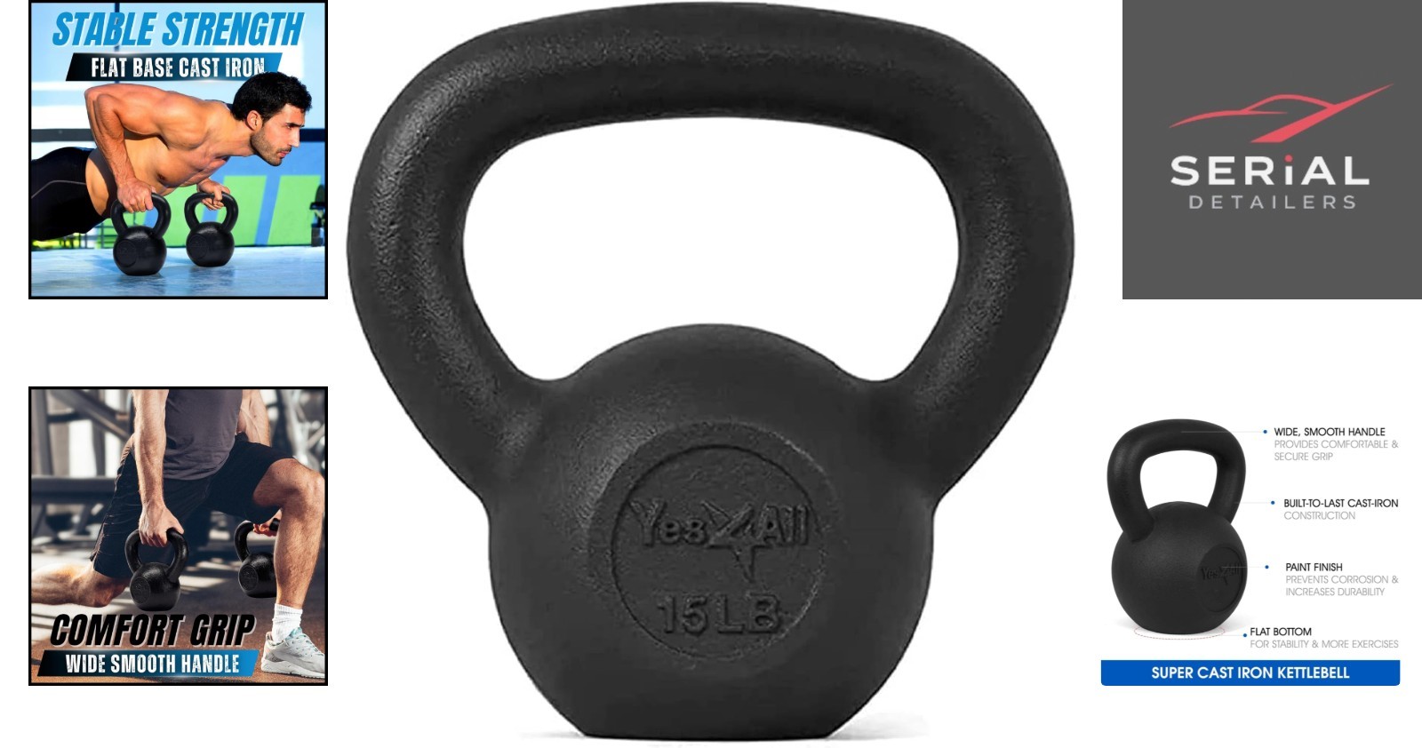15 lbs Cast Iron Kettlebell - Versatile Strength Training for Full Body Workouts
