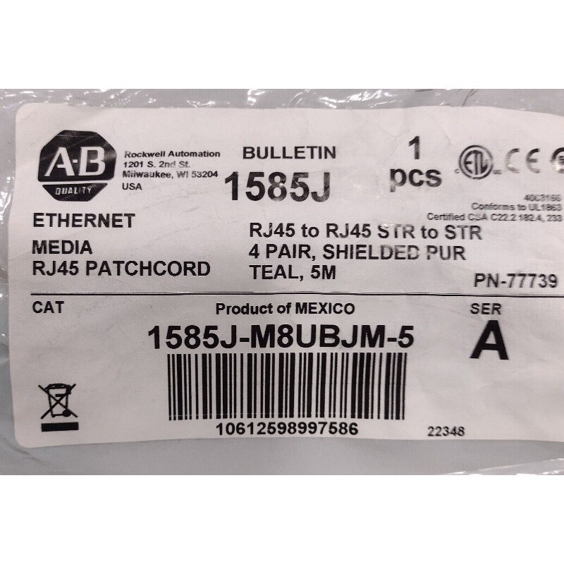 NEW ALLEN BRADLEY 1585J-M8UBJM-5 ETHERNET CABLE - FREE SHIPPING