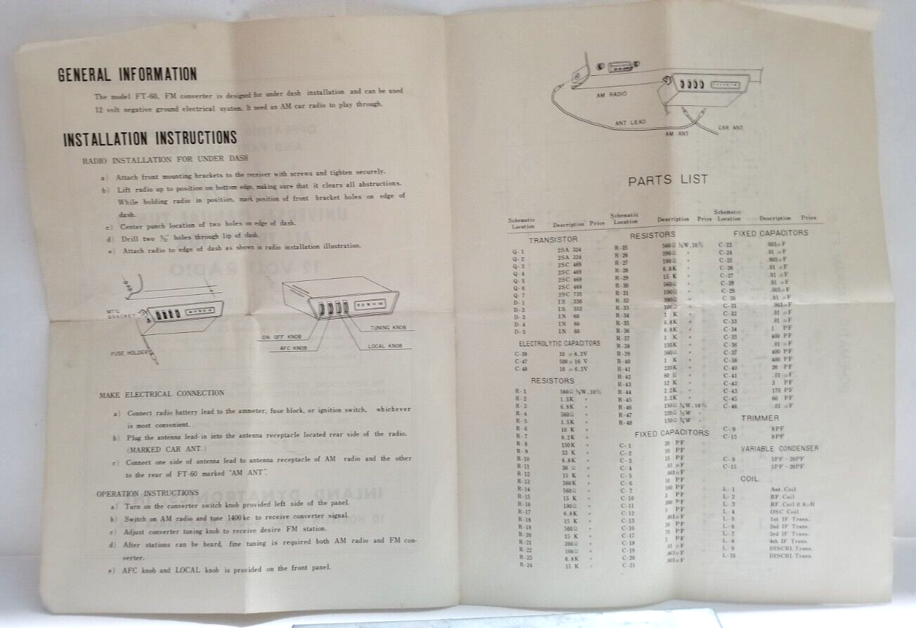 Inland Dynatronics Universal Manual Tuned All Transistor 12 Volt Radio Vintage