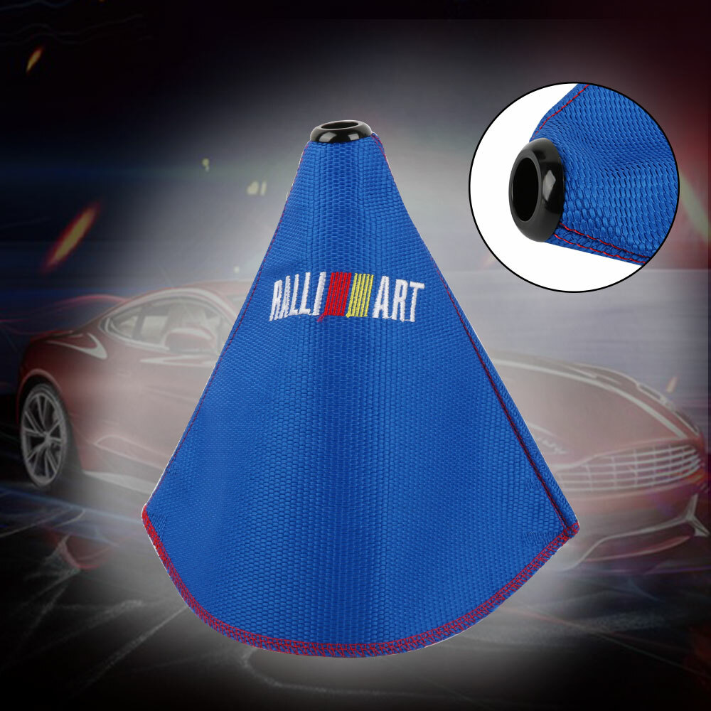 RALLIART shift knob Shifter Boot Cover MT/AT w/ Red Stitches Racing Fabric BLUE