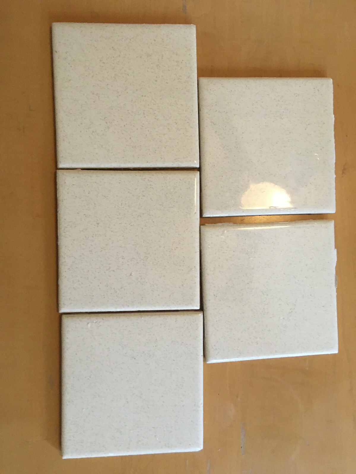 Crown (Japan), vintage 1940s (?) 4.25  square cream bathroom tiles (LOT OF 5)