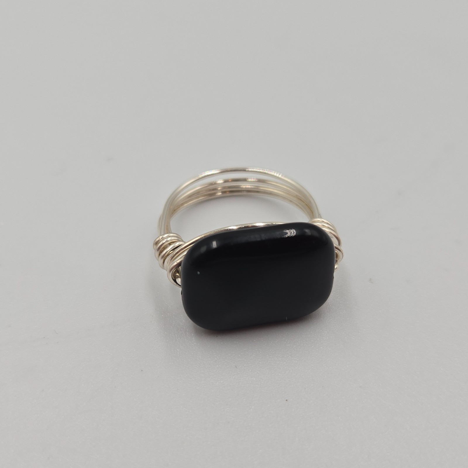 Handmade Silver wire & Black Bead Ring