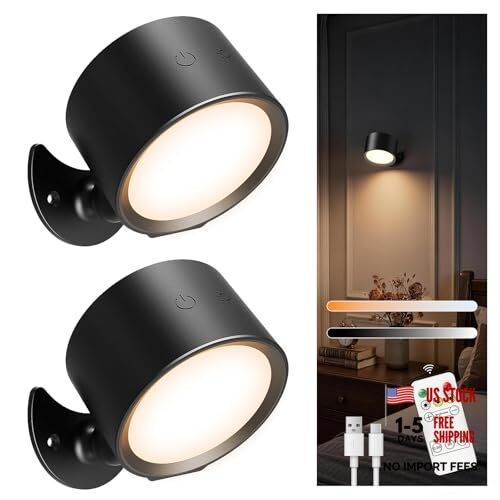 Battery Operated Wall Sconce, Remote Control, Wireless Rechargeable Black
