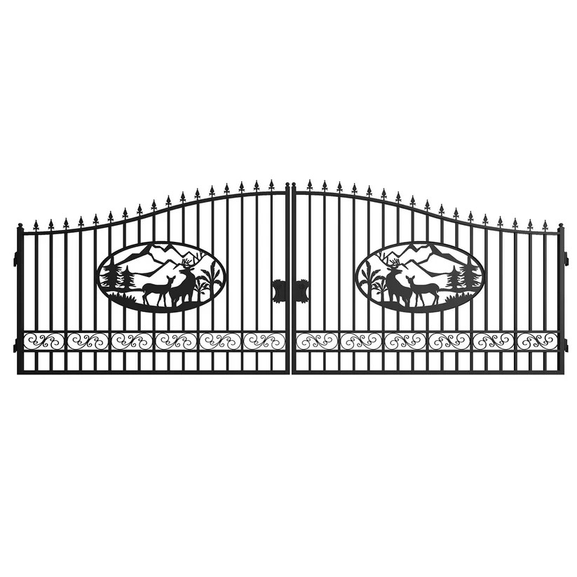 20x8 FT Heavy Duty Deer Style Steel Dual Swing Driveway Gate | Anti-Rust