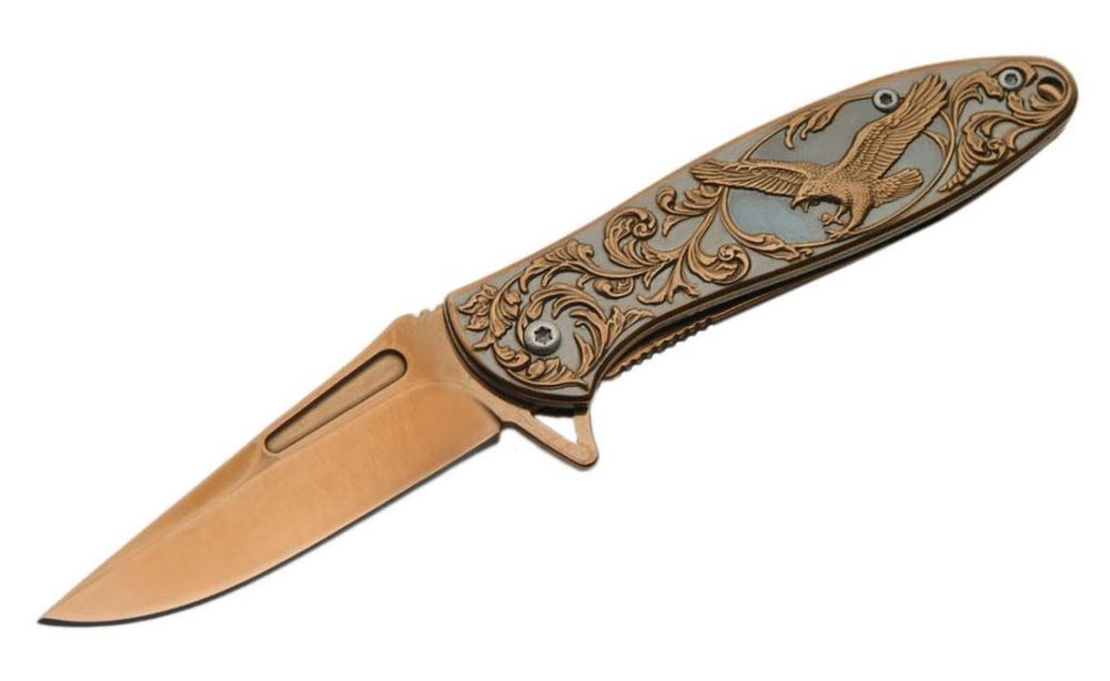 Spring-Assist Folding Pocket Knife | Easy Open 3" Blade Rose Gold Eagle EDC