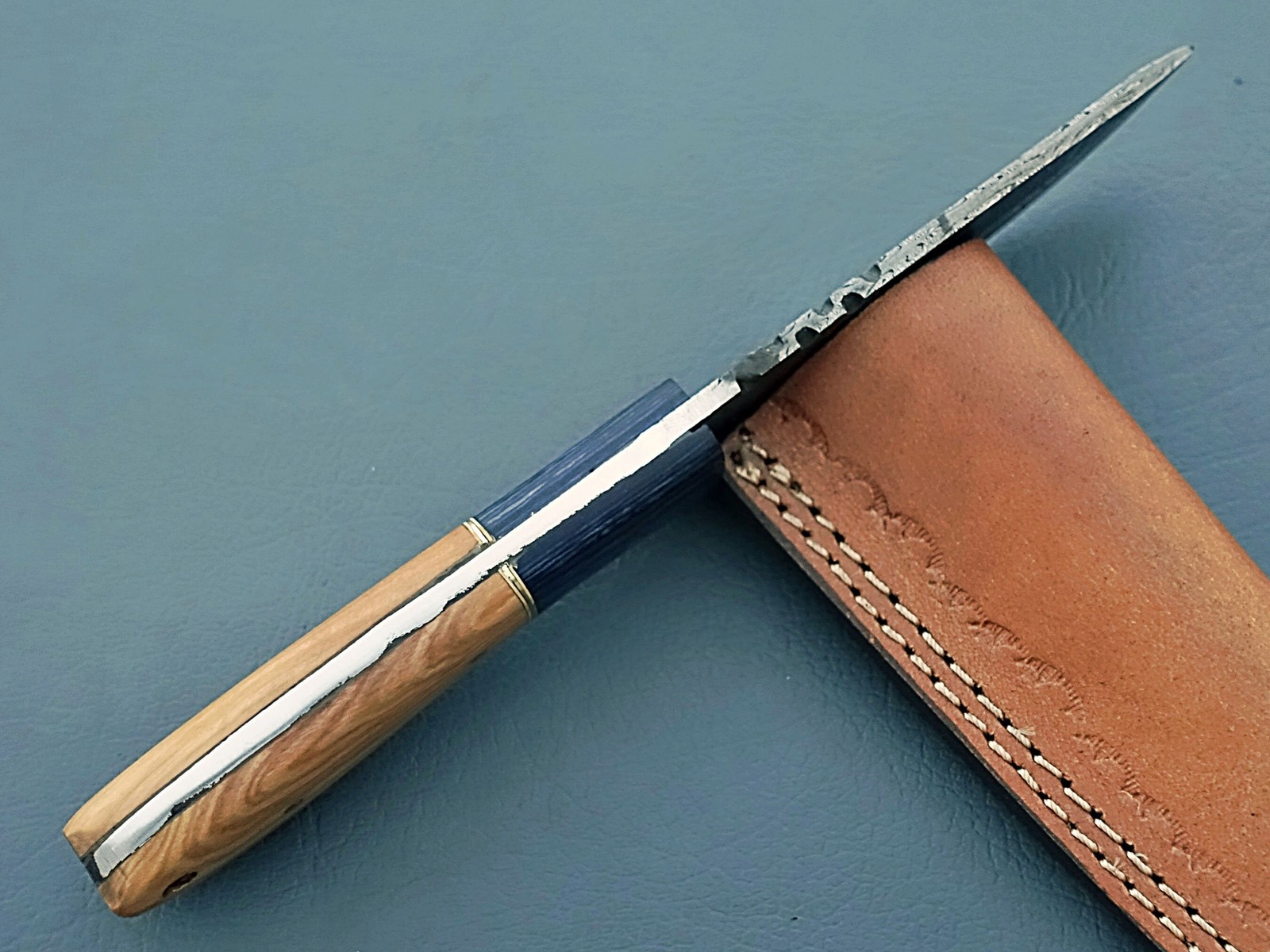 Handmade Damascus Steel Hunting Knife Wood & Bone Handle w/Sheath