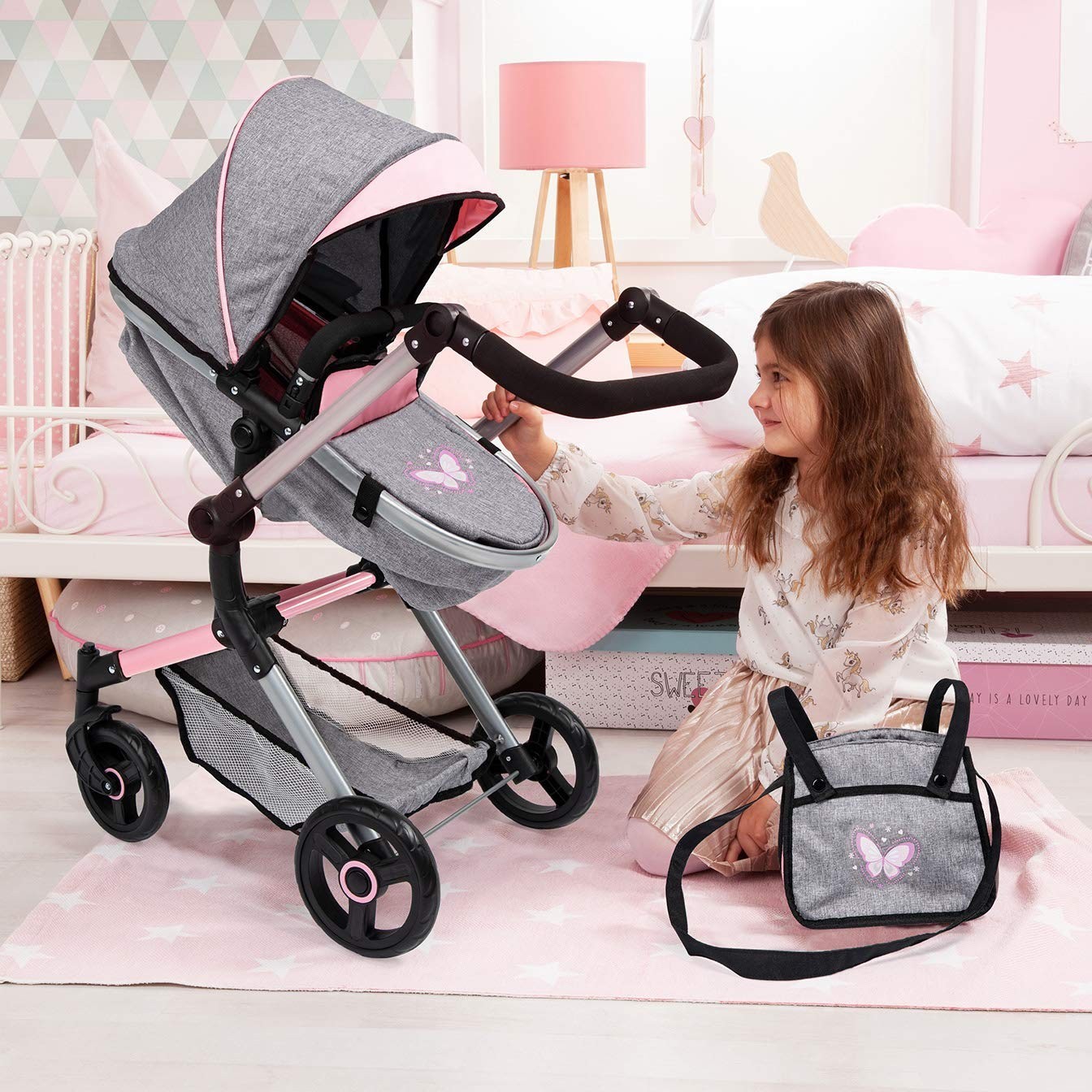 Coche Para Bebes Cochecito Para Niños Convertible Reversible Bassinet Pram Pink
