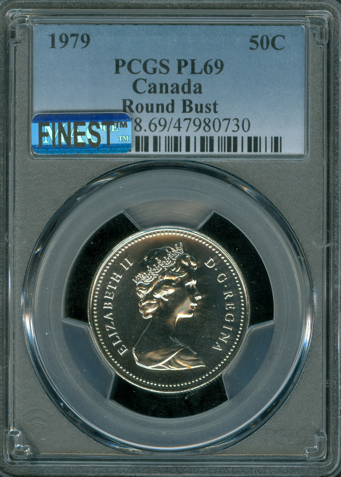 1979 CANADA ROUND BUST 50 CENTS PCGS PL69 MAC FINEST GRADED & SPOTLESS *