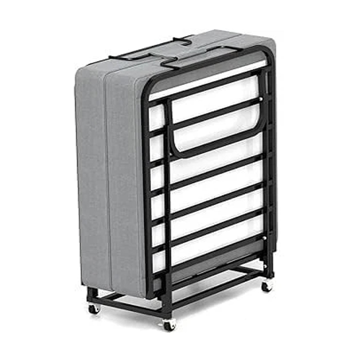 Portable Folding Bed with Foam Mattress Rollaway Metal Frame Guest Bed
