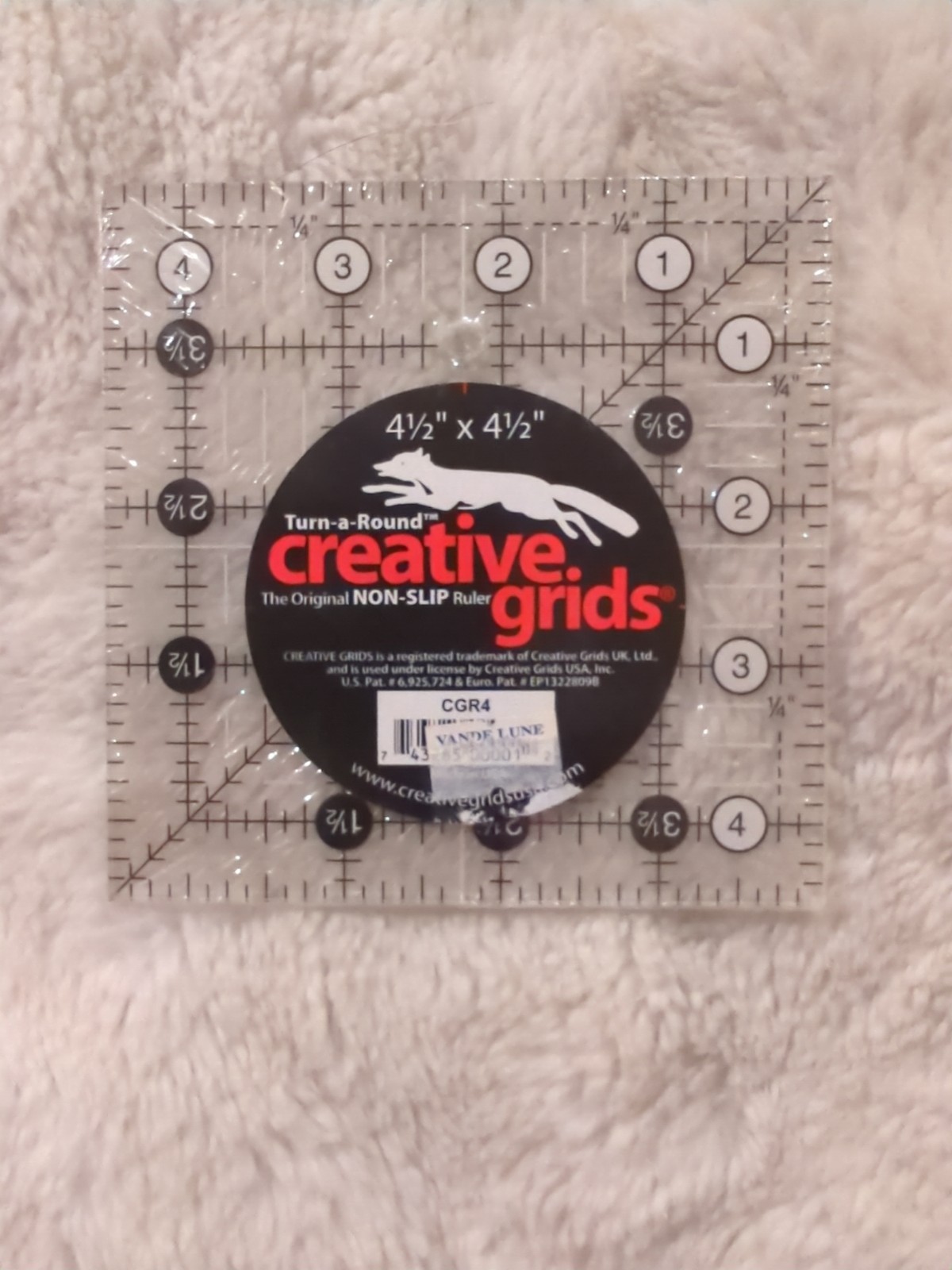 Creative Grids 4.5" Square Quilting Ruler Template CGR4 Non Slip Turn-a-Round