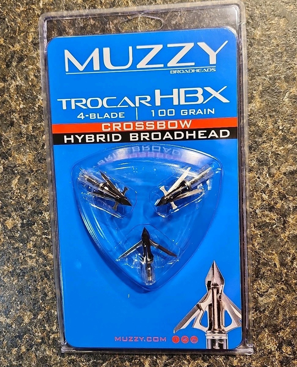 NEW Muzzy Trocar HBX Hybrid Crossbow 4 blade 100 Gr 3 Broadheads expandable