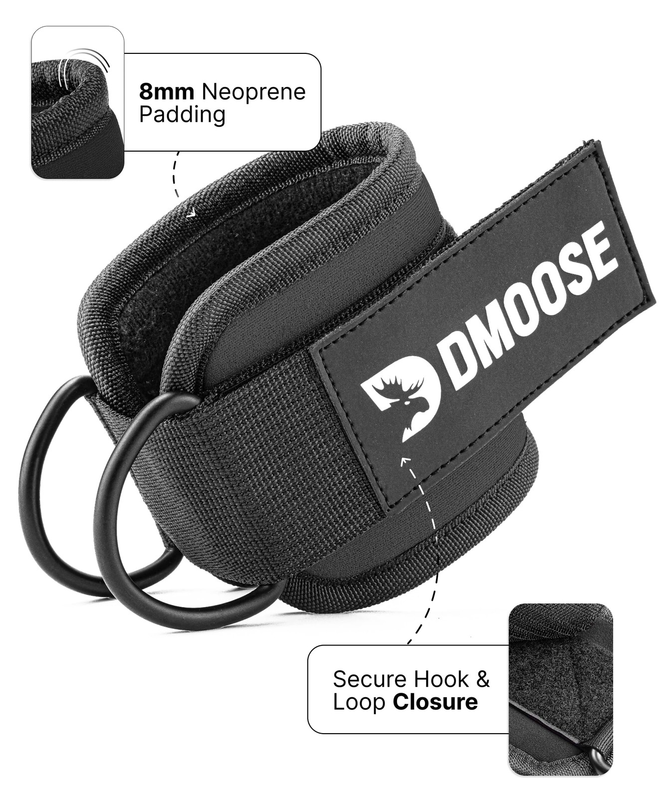 DMoose Ankle Strap for Cable Machine Attachments - Gym Ankle Cuff for Kickbac...