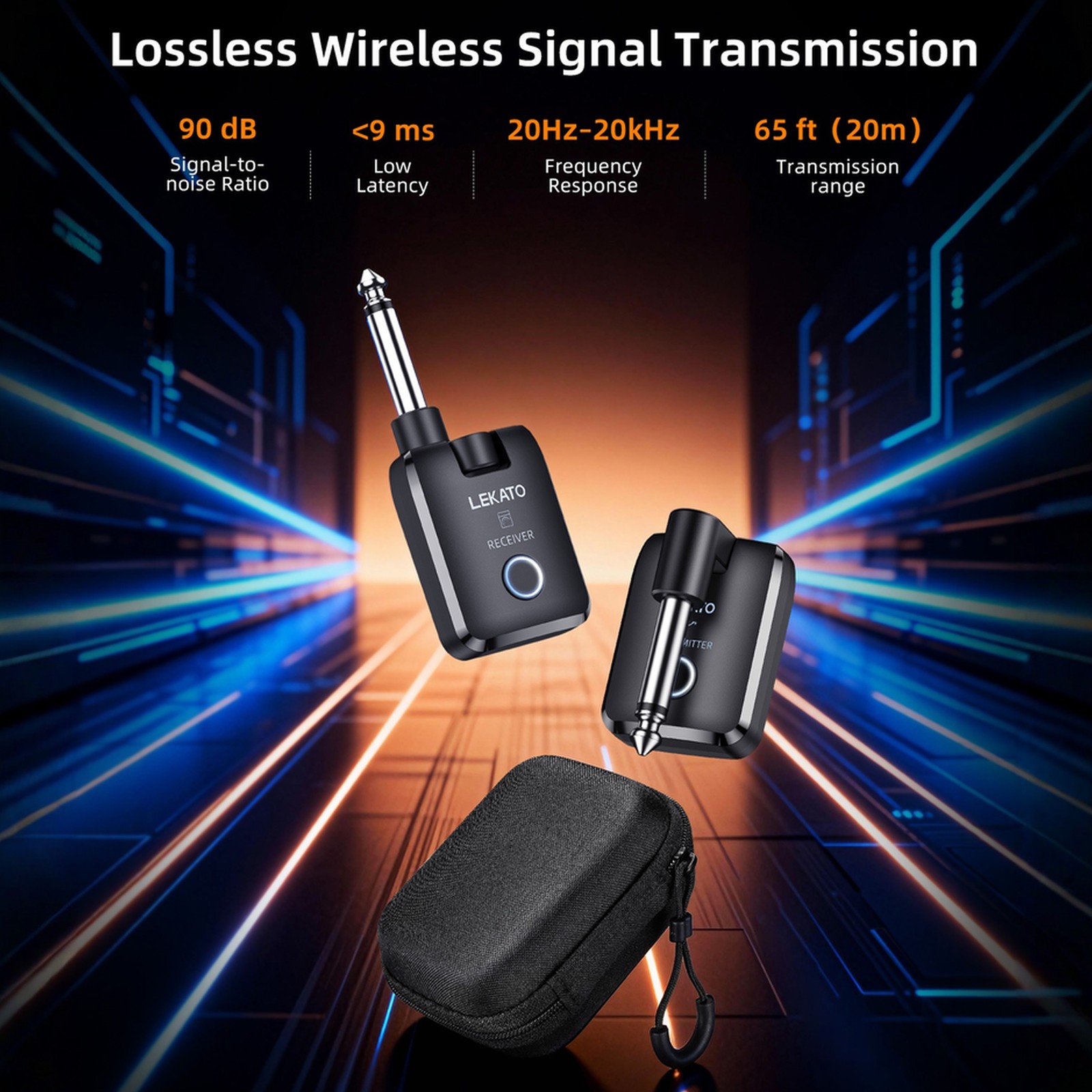 LEKATO Wireless Guitar System with Charging Case 2.4GHz Transmitter Receiver