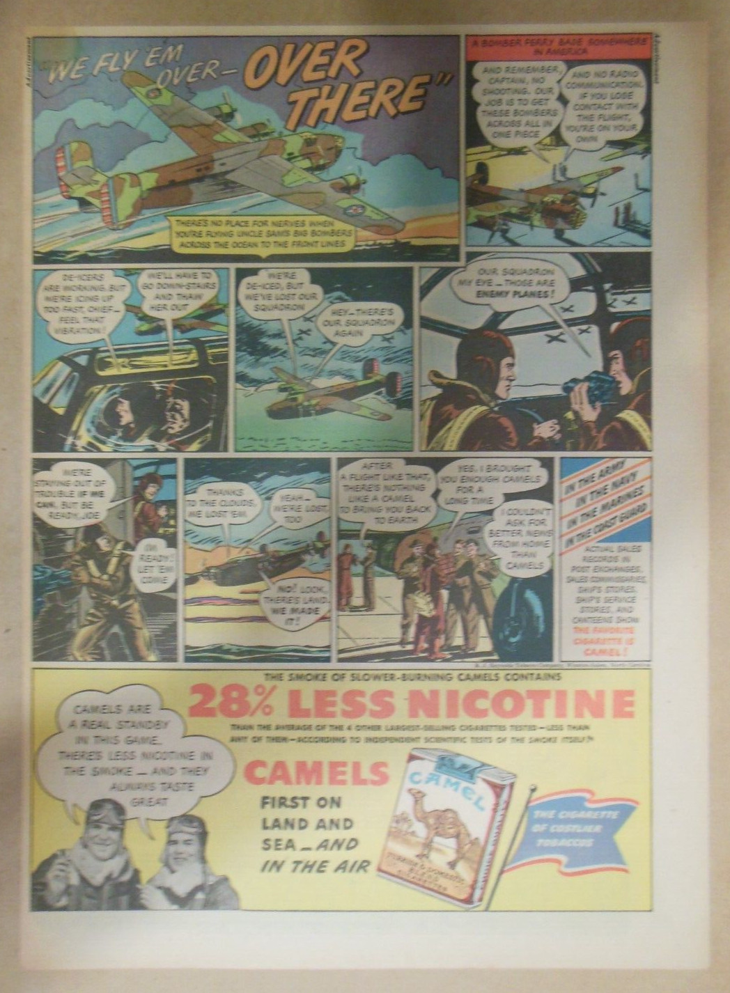 WW 2 Camel Cigarette Ad: Flying Bombers Overseas ! Size: 11 x 15 inches
