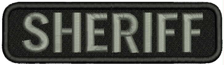 SHERIFF EMBROIDERY PATCH 1.5x5.75  HOOK ON BACK gray on black