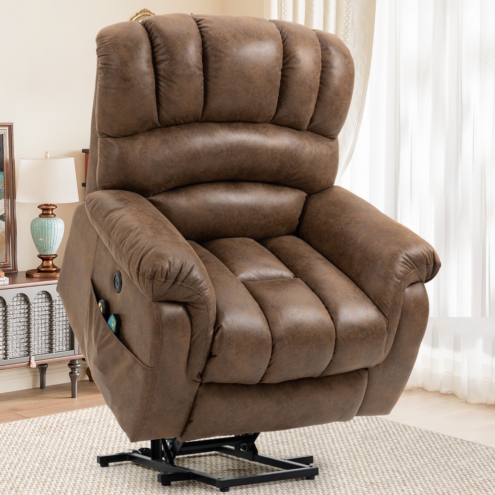 Large Power Lift Recliner Chair w/ Heat Massage & Extended Footrest for Tall Man
