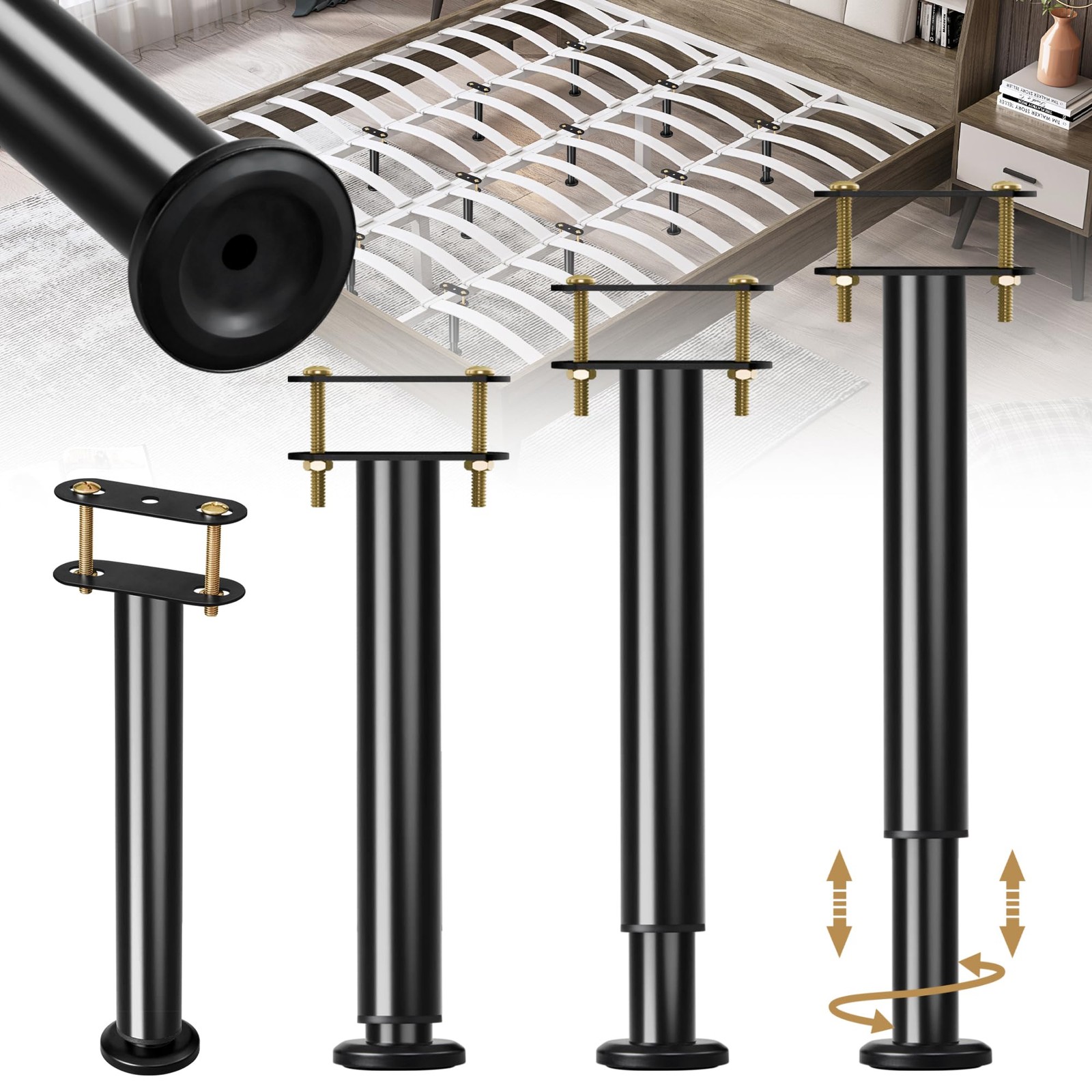 Metal Bed Frame Support Legs, 7-12.6 Inch Adjustable Height Bed Support Legs,...