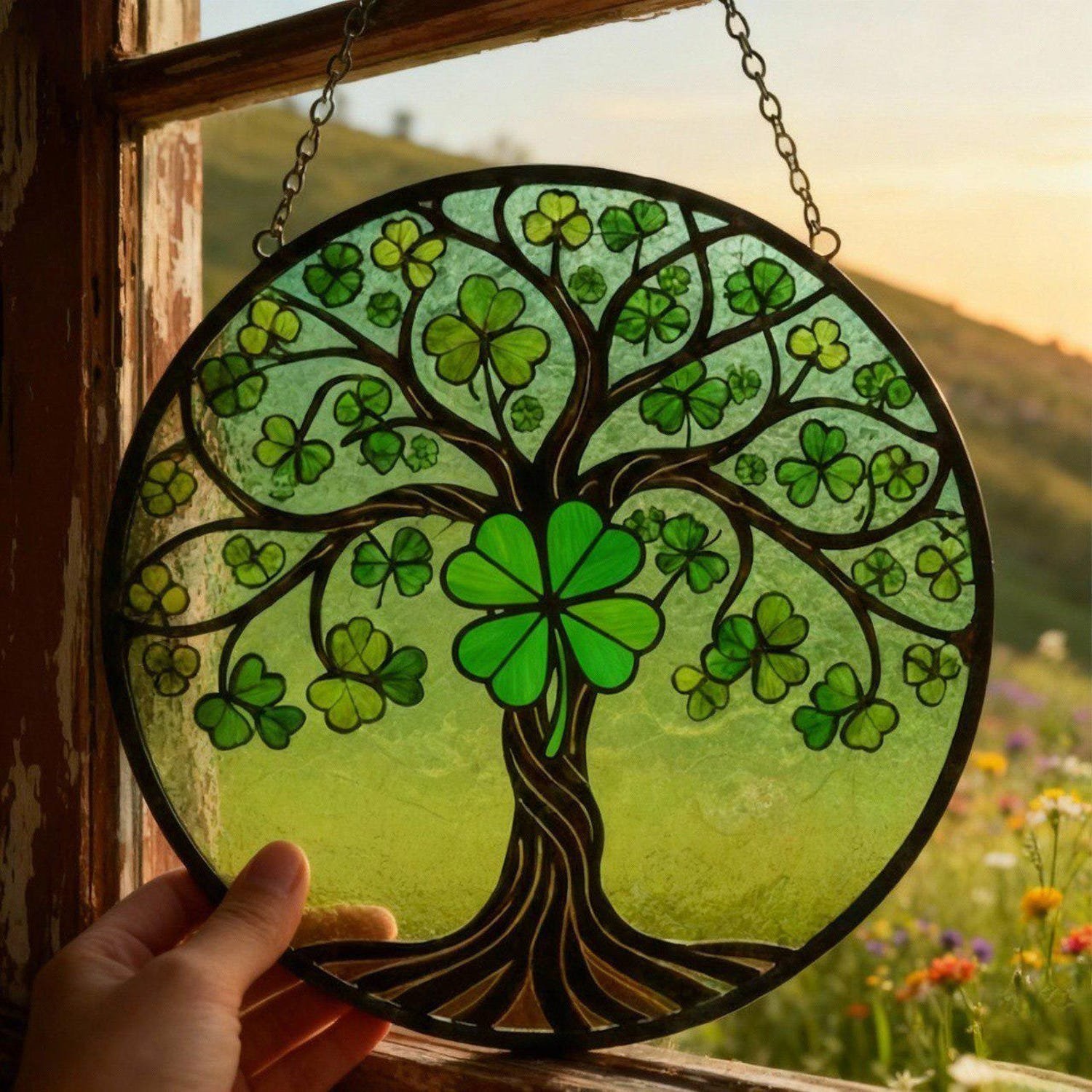 St. Patrick's Day Stained Glass Suncatcher Window Hanging Decor