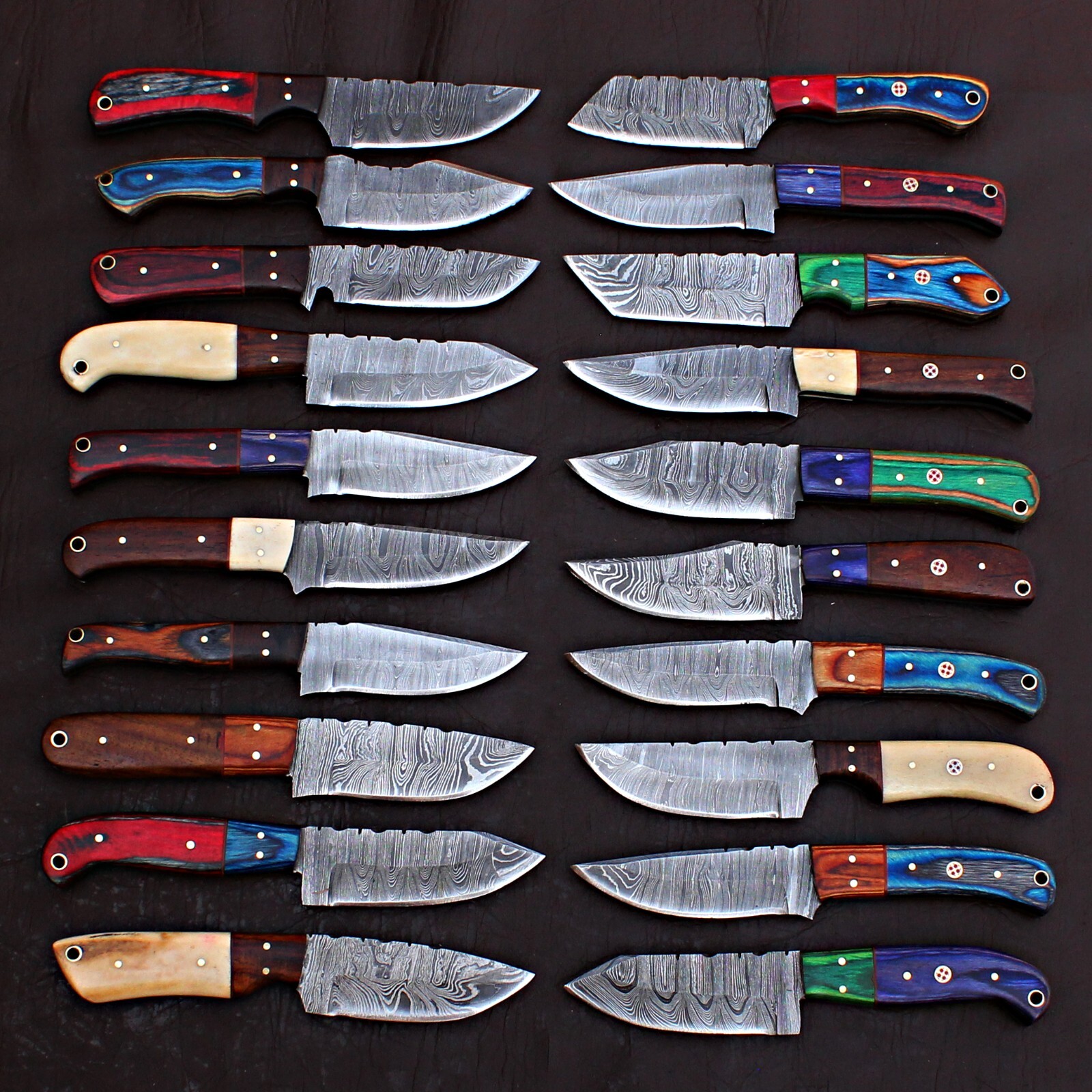LOT OF 20 CUSTOM HANDMADE DAMASCUS STEEL HUNTING FULL TANG SKINNER EDC KNIFE 20