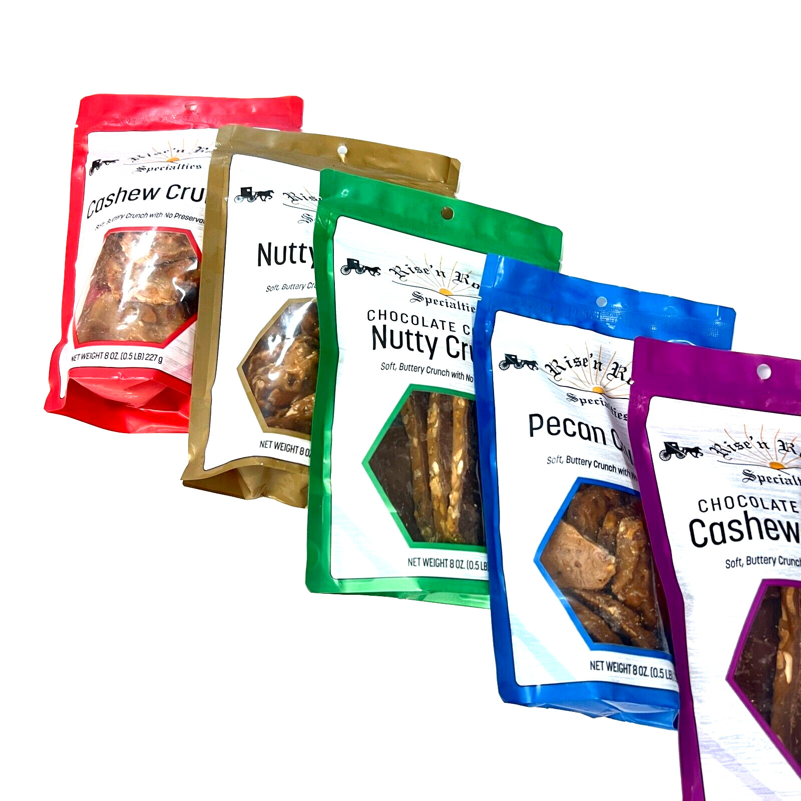 4 Pack Rise'n Roll Amish Bakery Chocolate Covered Nutty Crunch 8oz Bag Indiana