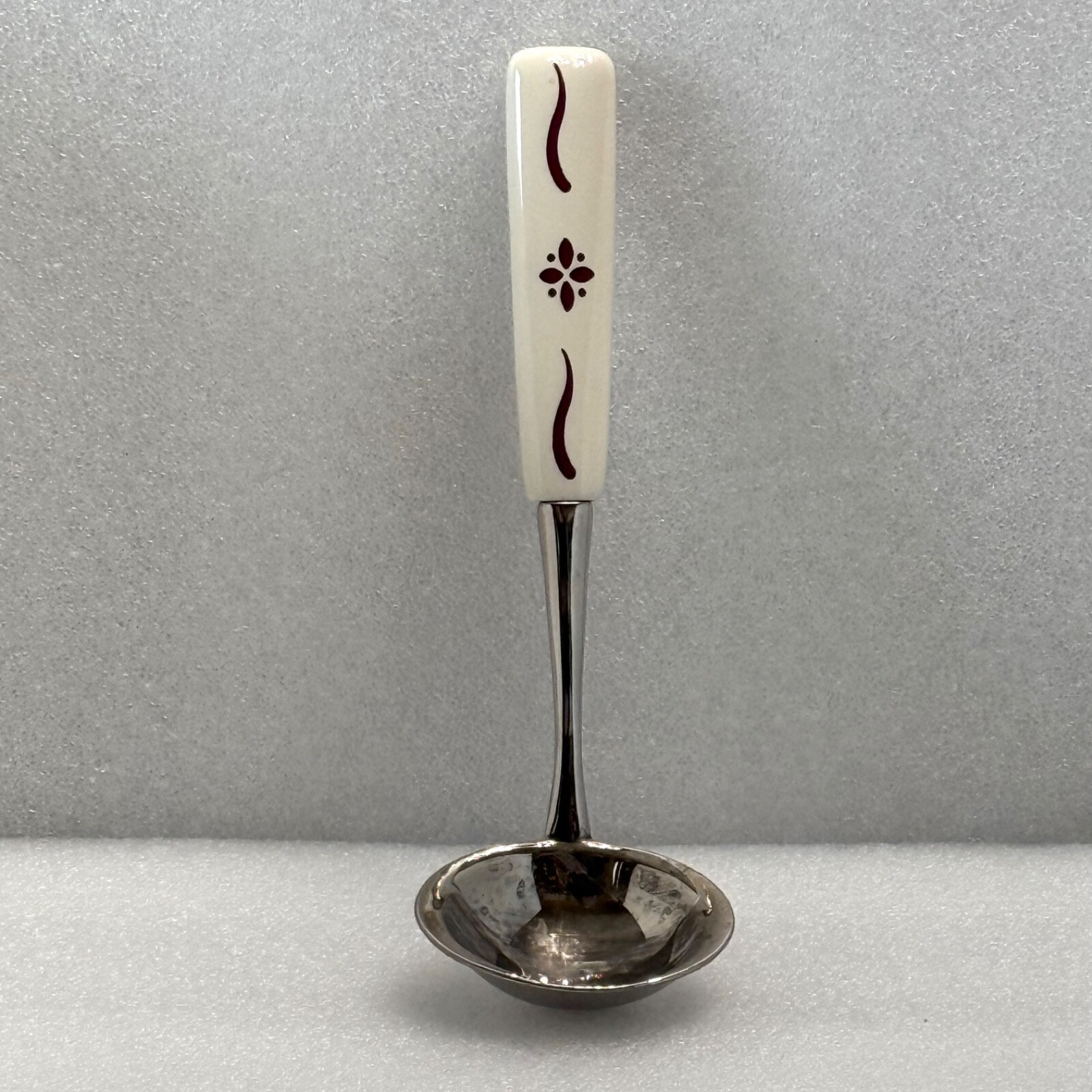 Vintage Sheffield England Metal Gravy Sauce Ladle Ceramic Handle Floral Design